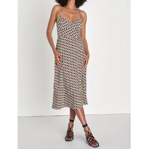 Lulus Retro Aesthetic Brown Geo Print Lace-Up Backless Midi Dress S
